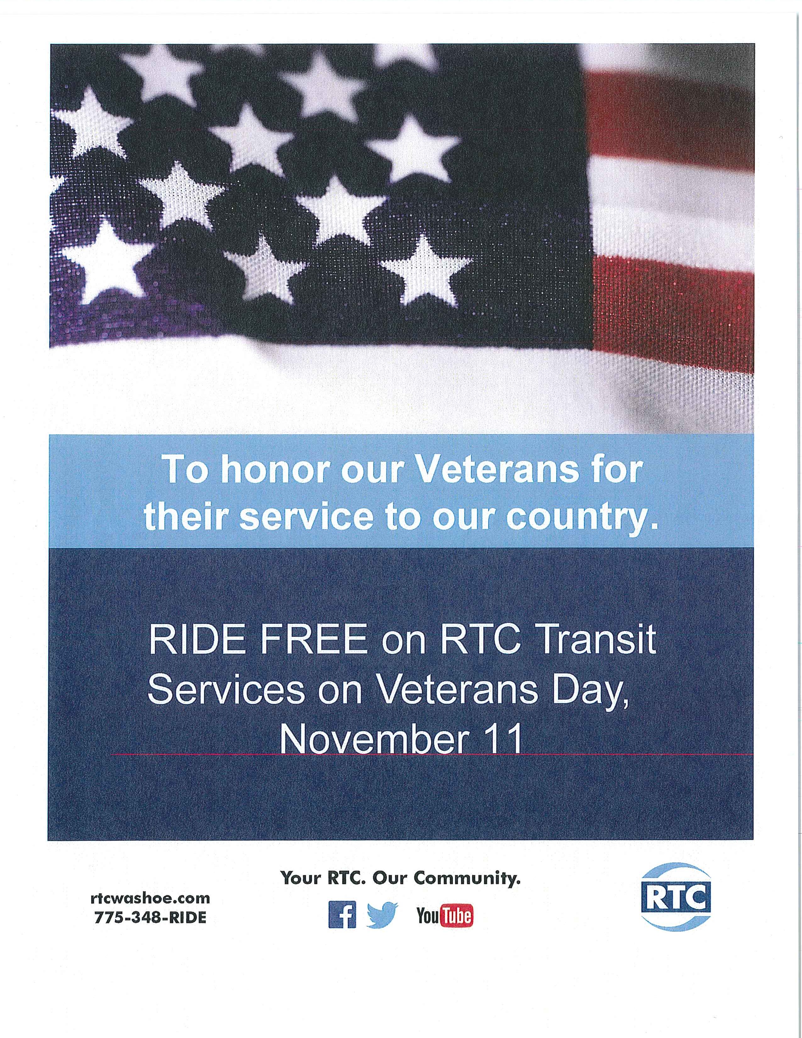 Ride RTC for Free on Veterans Day