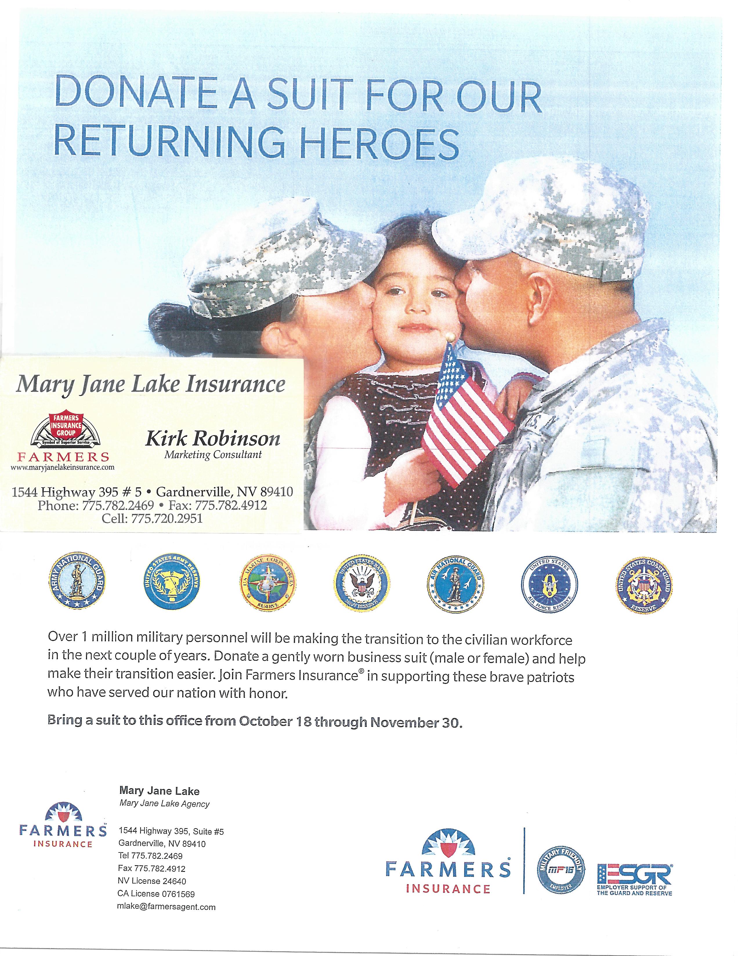 Donate a Suit for Our Returning Vets: State Farm Insurance – Gardnerville