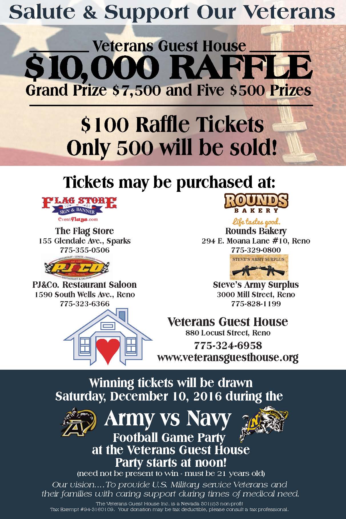 Veterans Guest House $10,000 Raffle Tickets on sale now
