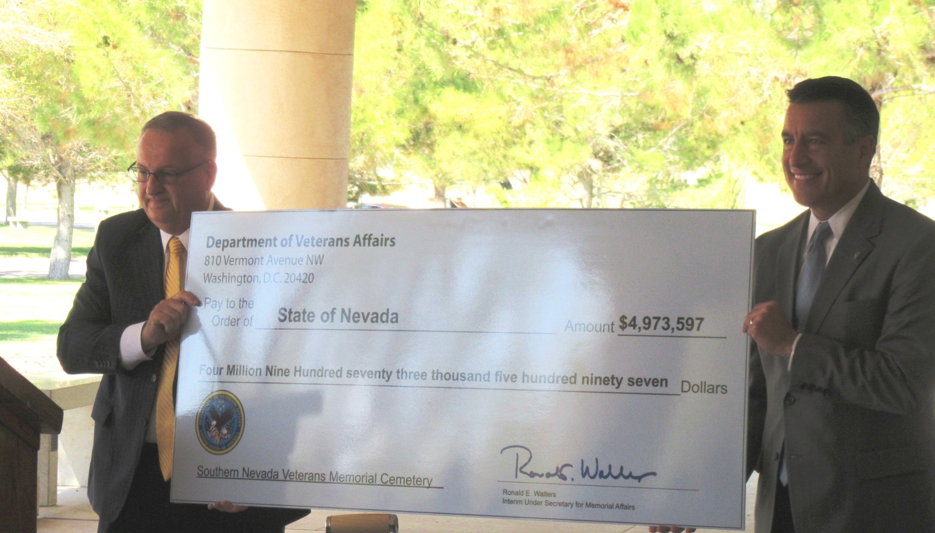 STATE OF NEVADA, VETERANS CEMETERY TO COMMEMORATE $5 MILLION GRANT AWARD