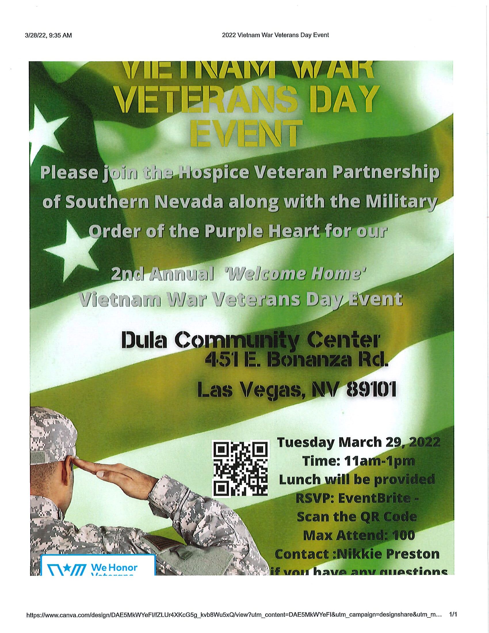 2nd Annual Welcome Home Vietnam War Veterans Day 11 Am 1 Pm Nevada Department Of Veterans Services