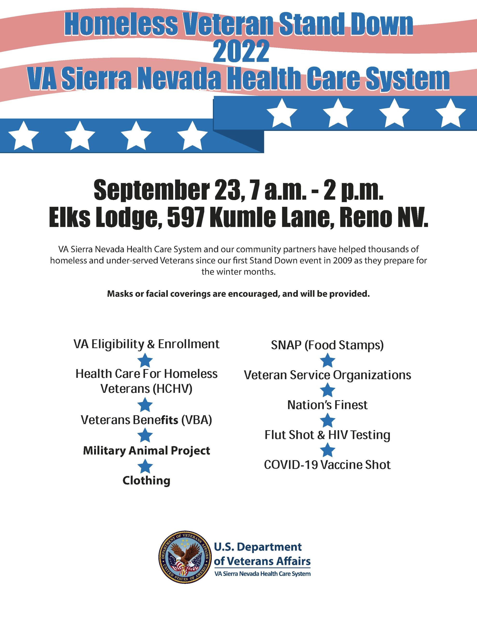 Homeless Veteran Stand Down 2022 VA Sierra Nevada Health Care System