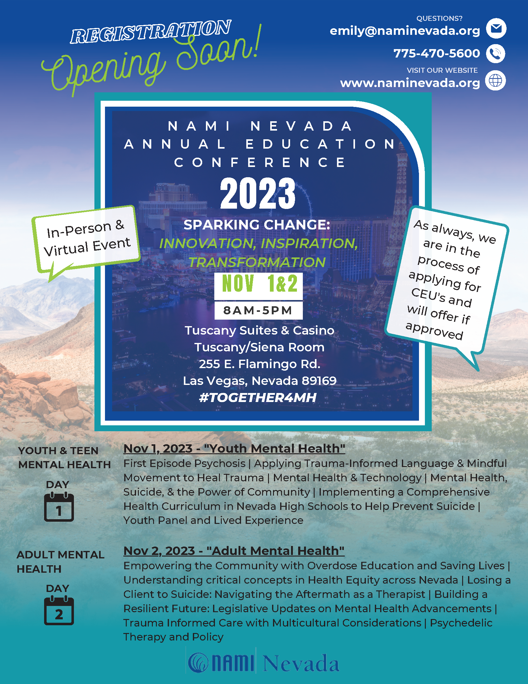 NAMI Nevada Annual Education Conference flyer – November 1 and 2, 2023