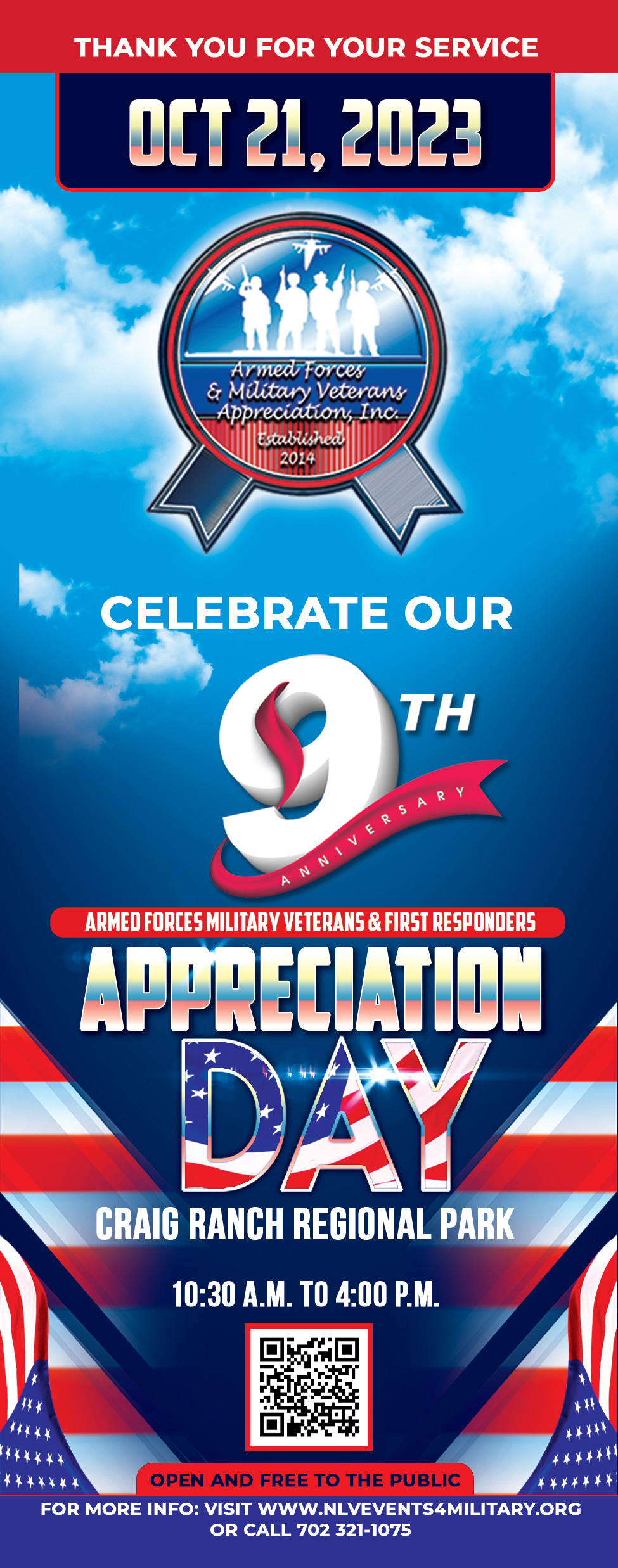 9th Anniversary Armed Forces Military Veterans & First Responders Appreciation Day flyer